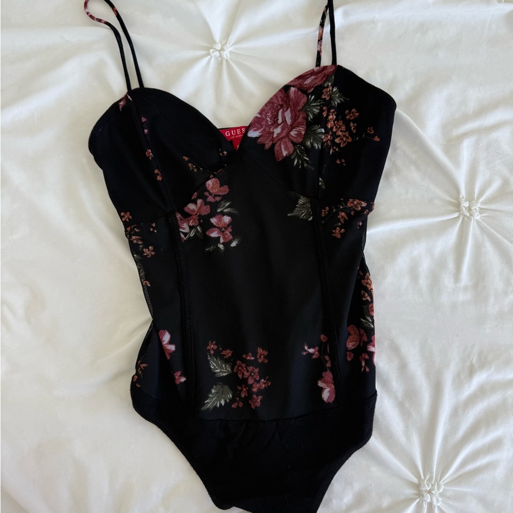Guess Black and Burgundy Floral Bodysuit - Picture 4 of 4